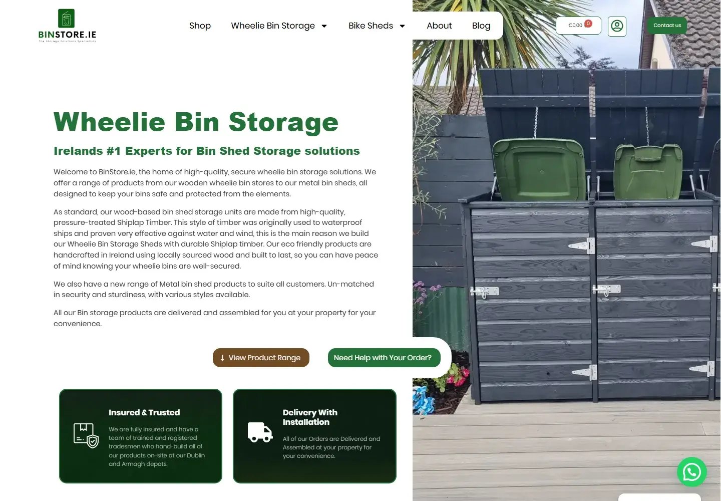 BinStore.ie online store designed by Brandstart, with product-first pages and clear access to help