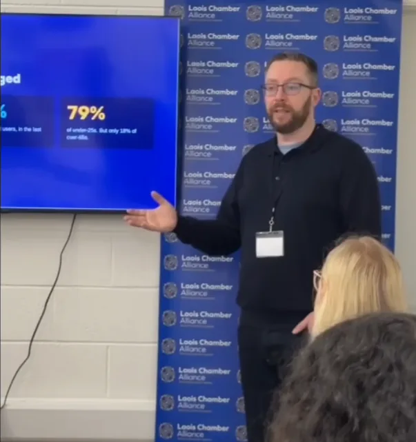 John Finnegan presenting the SEO in the age of AI workshop at Laois Chamber Alliance, Portlaoise